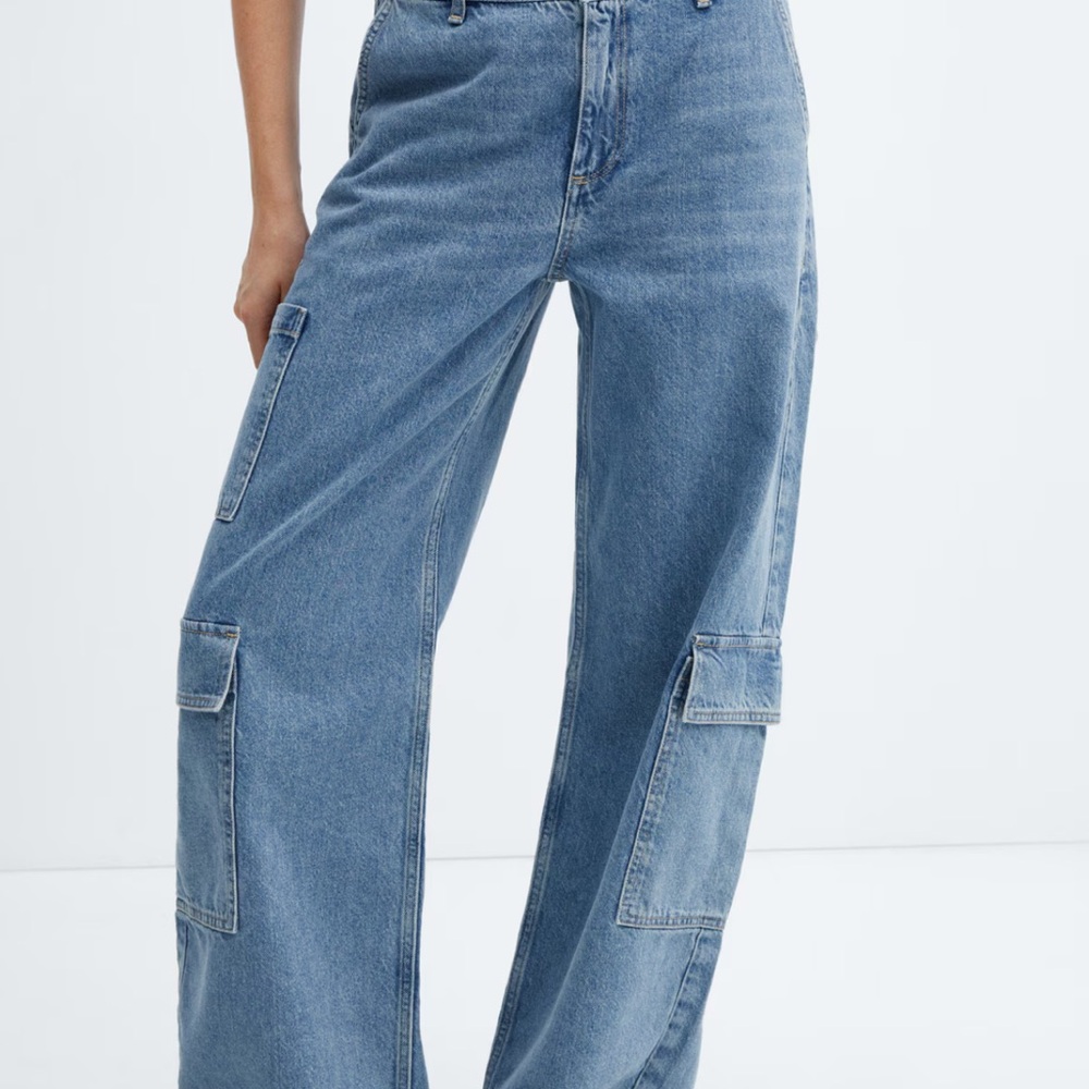 Mango women loose Blue Cargo jeans